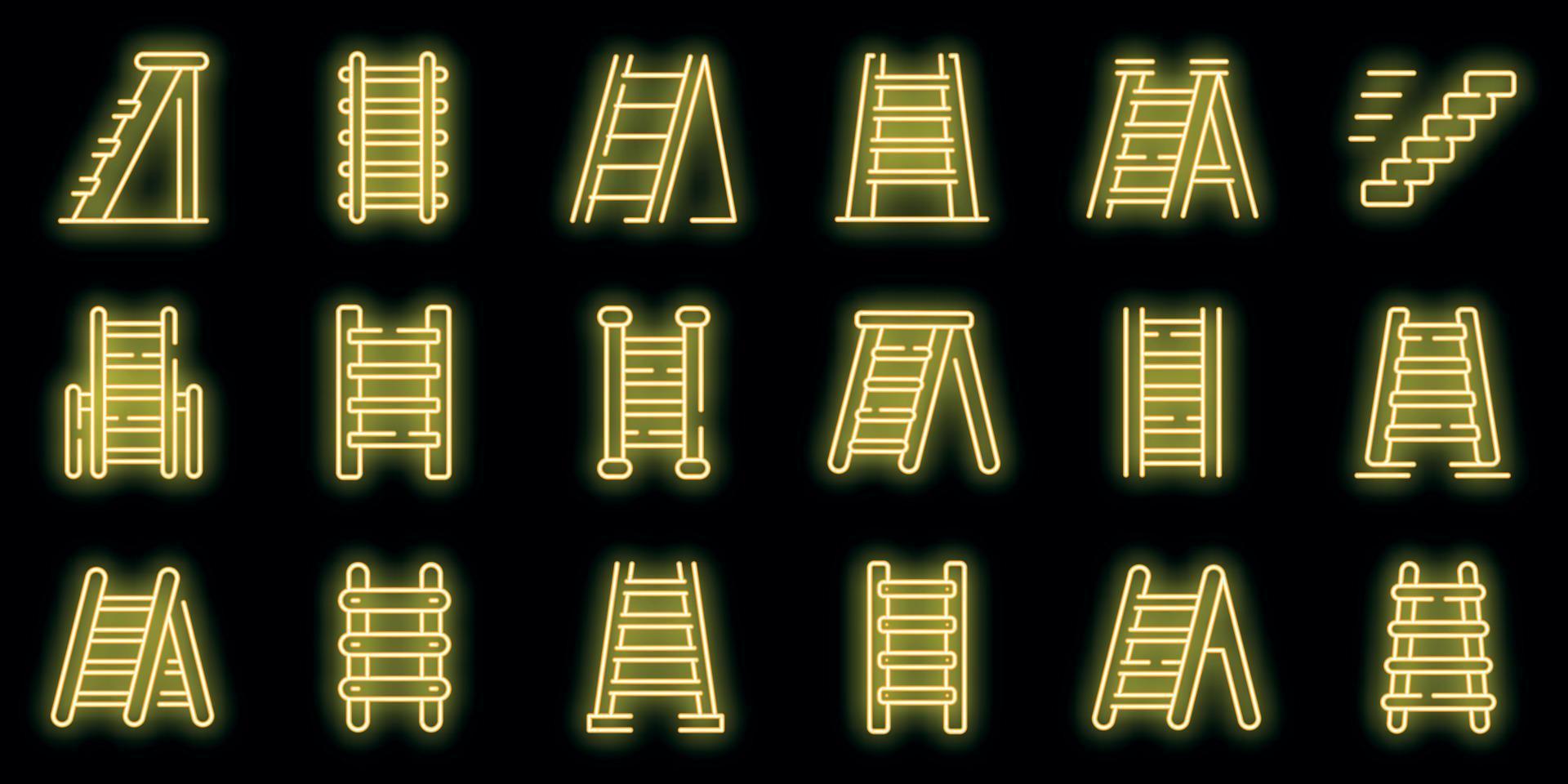 Step ladder icons set vector neon