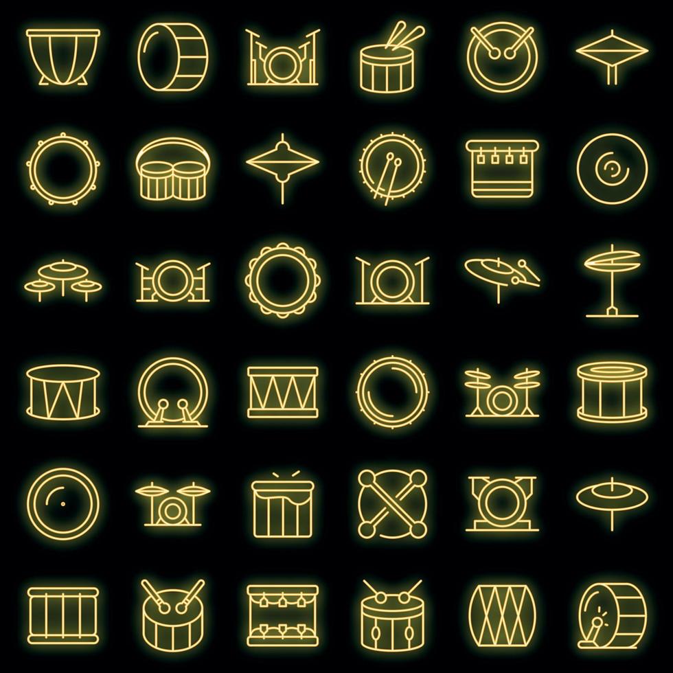 Drum icons set vector neon