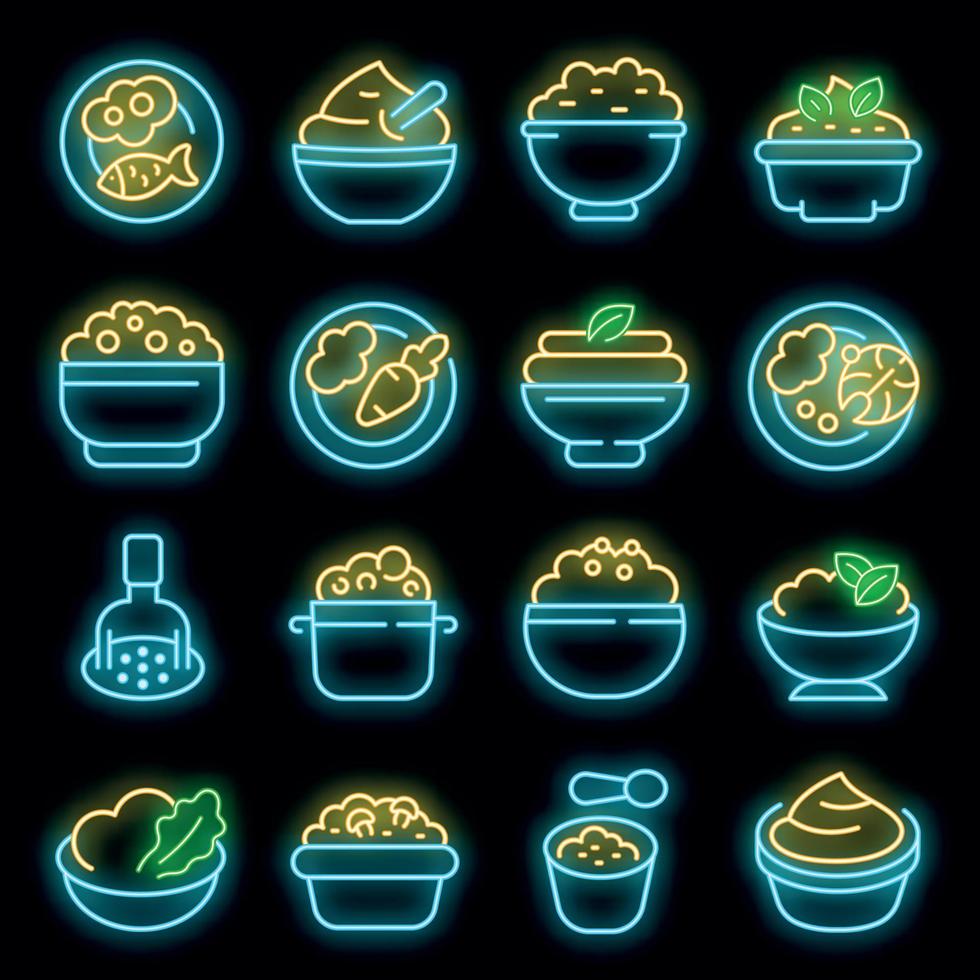 Mashed potatoes icons set vector neon