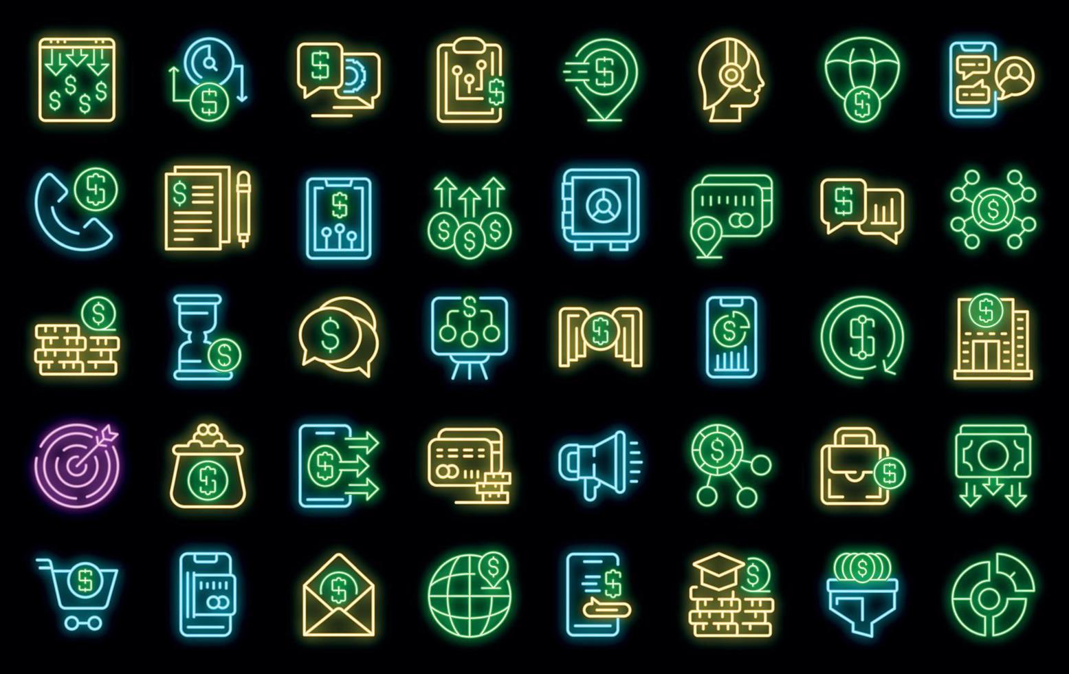 conjunto de iconos de apoyo financiero neón vectorial vector