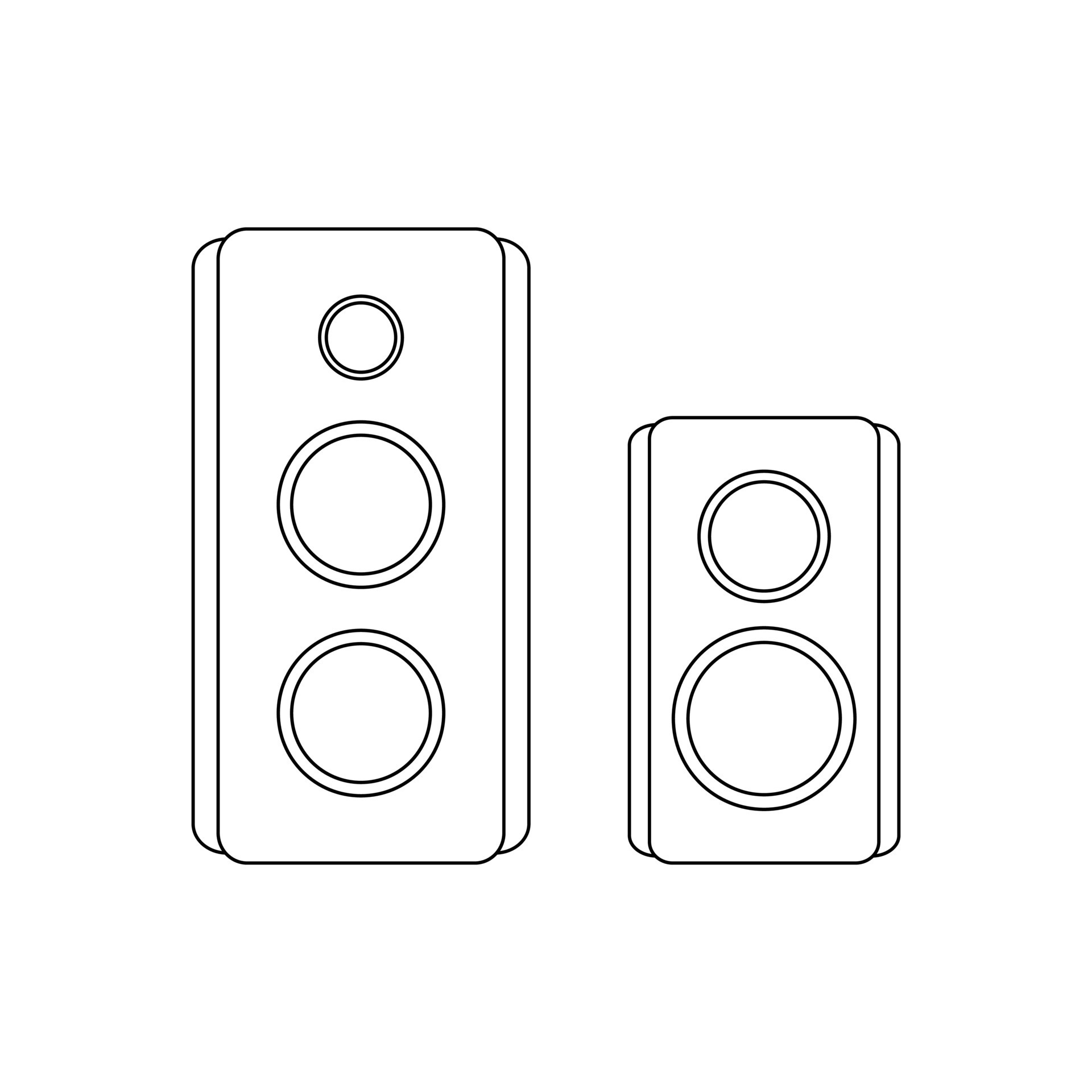 Black outline sound speakers isolated on white background. Vector