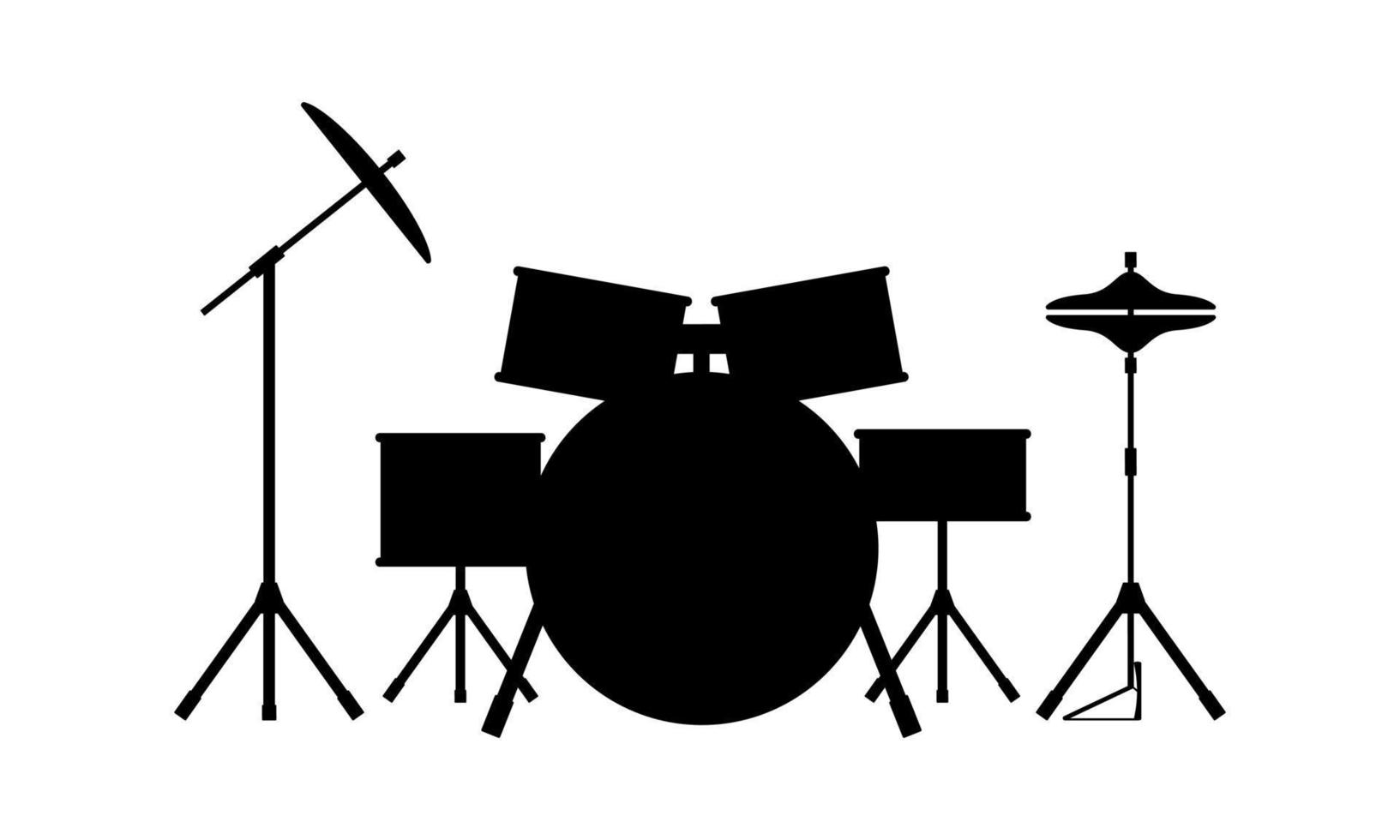 Black silhouette drum kit isolated on white background. Vector illustration