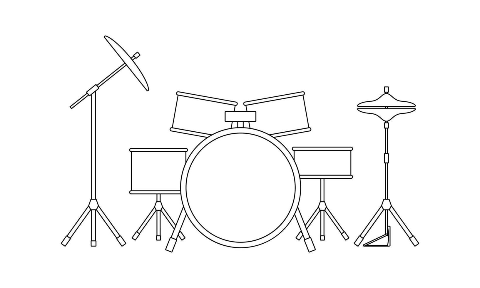 Black outline drum kit isolated on white background. Vector illustration