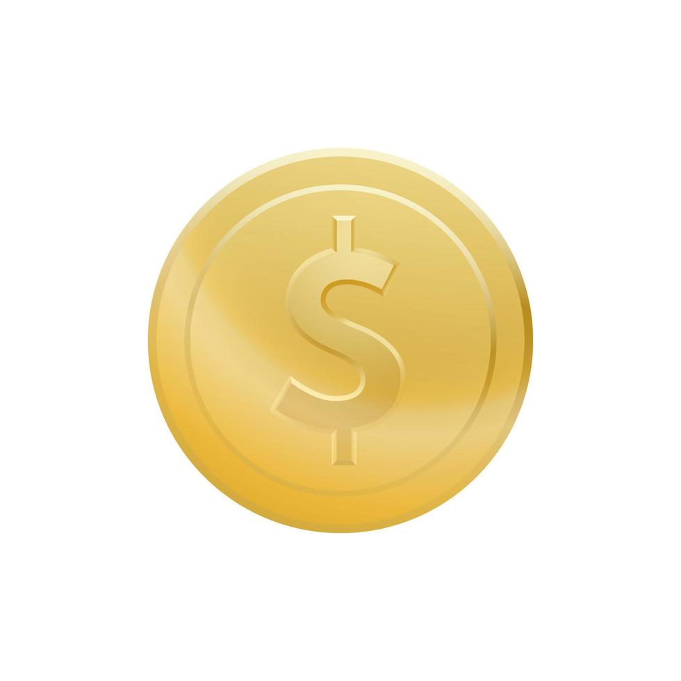 Gold dollar coin isolated on white background. Vector illustration