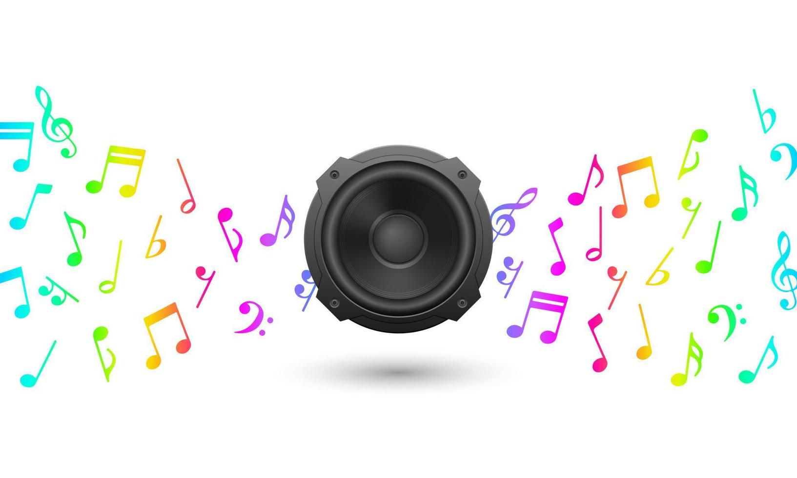 Audio speaker with music note abstract background, vector illustration