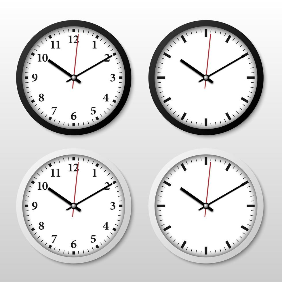 Minimal black and white wall clock isolated on white background,  vector illustration