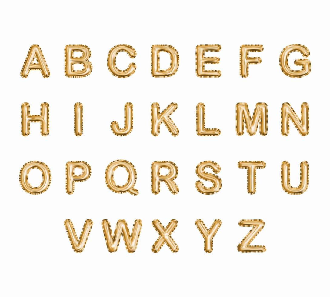 Metallic Gold Text Balloons, golden letter alphabet, vector illustration