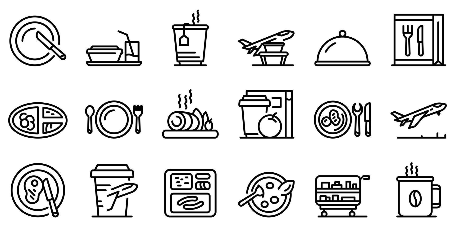 conjunto de iconos de alimentos de aerolíneas, estilo de contorno vector