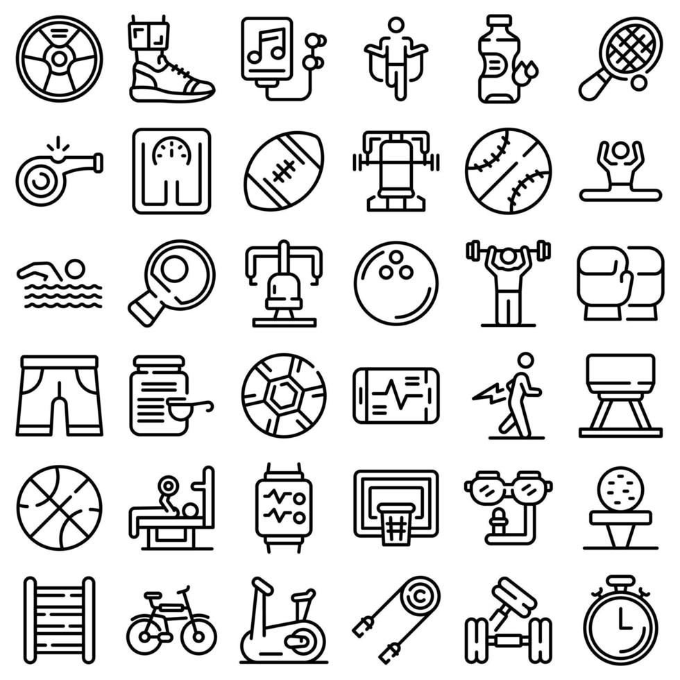 Physical activity icons set, outline style vector