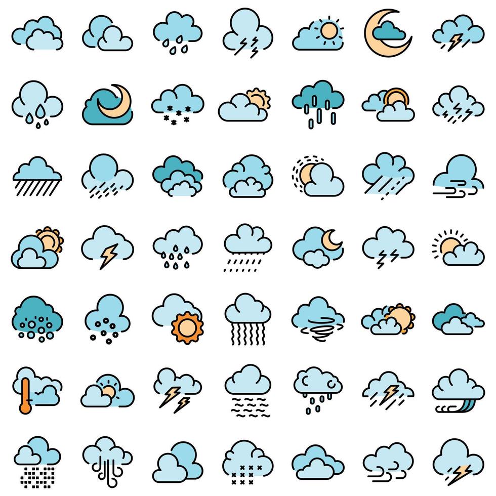 iconos de clima nublado establecer vector plano