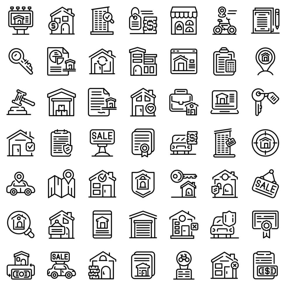 Rent icons set, outline style vector