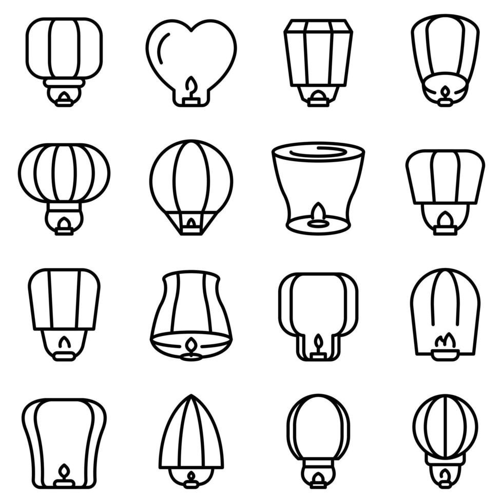 Floating lantern icons set, outline style vector