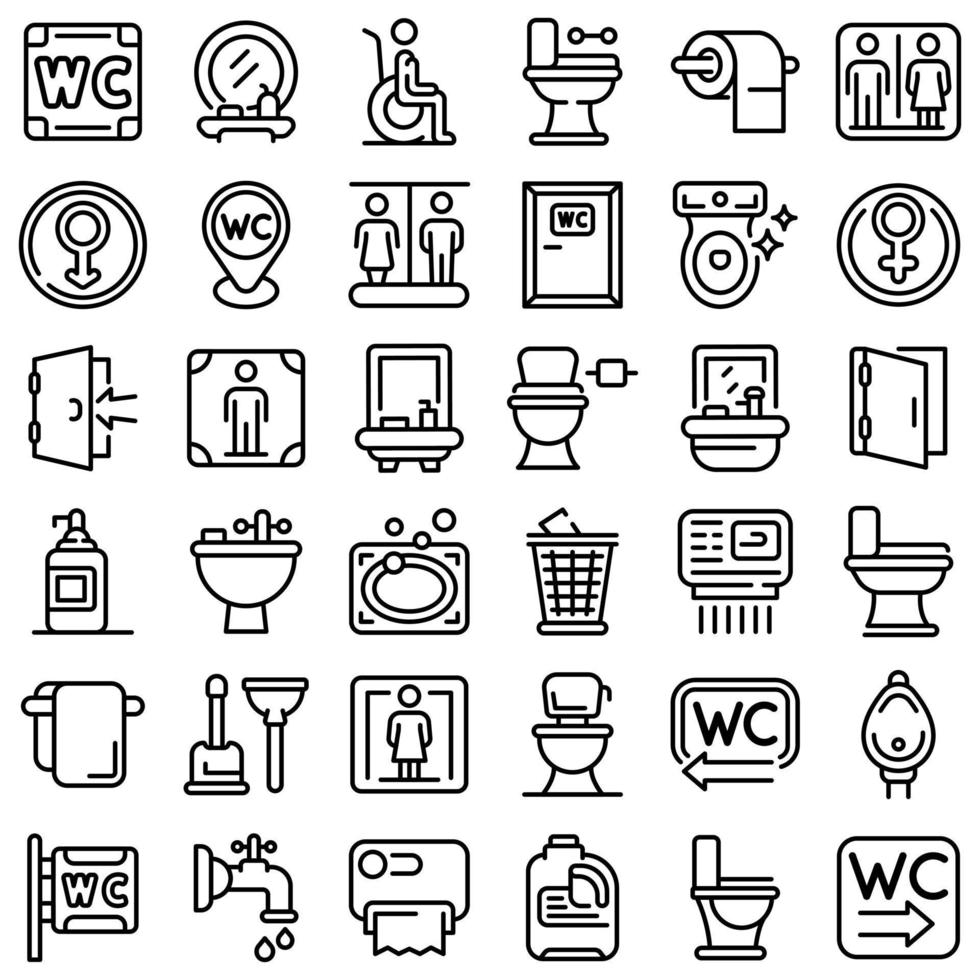 Wc icons set, outline style vector