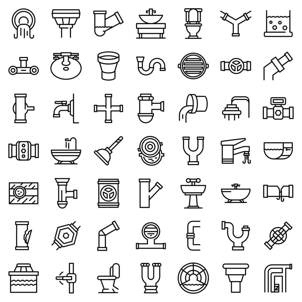 Sewerage icons set, outline style vector