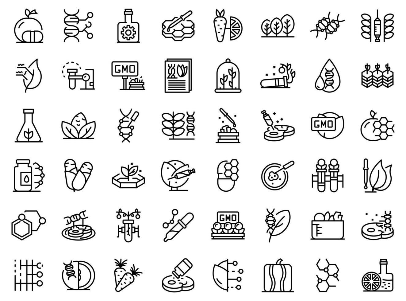 conjunto de iconos de alimentos transgénicos, estilo de esquema vector