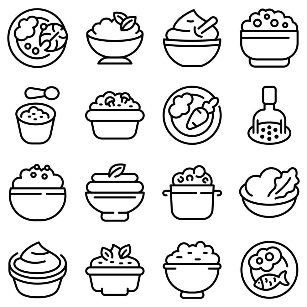 Mashed potatoes icons set, outline style vector