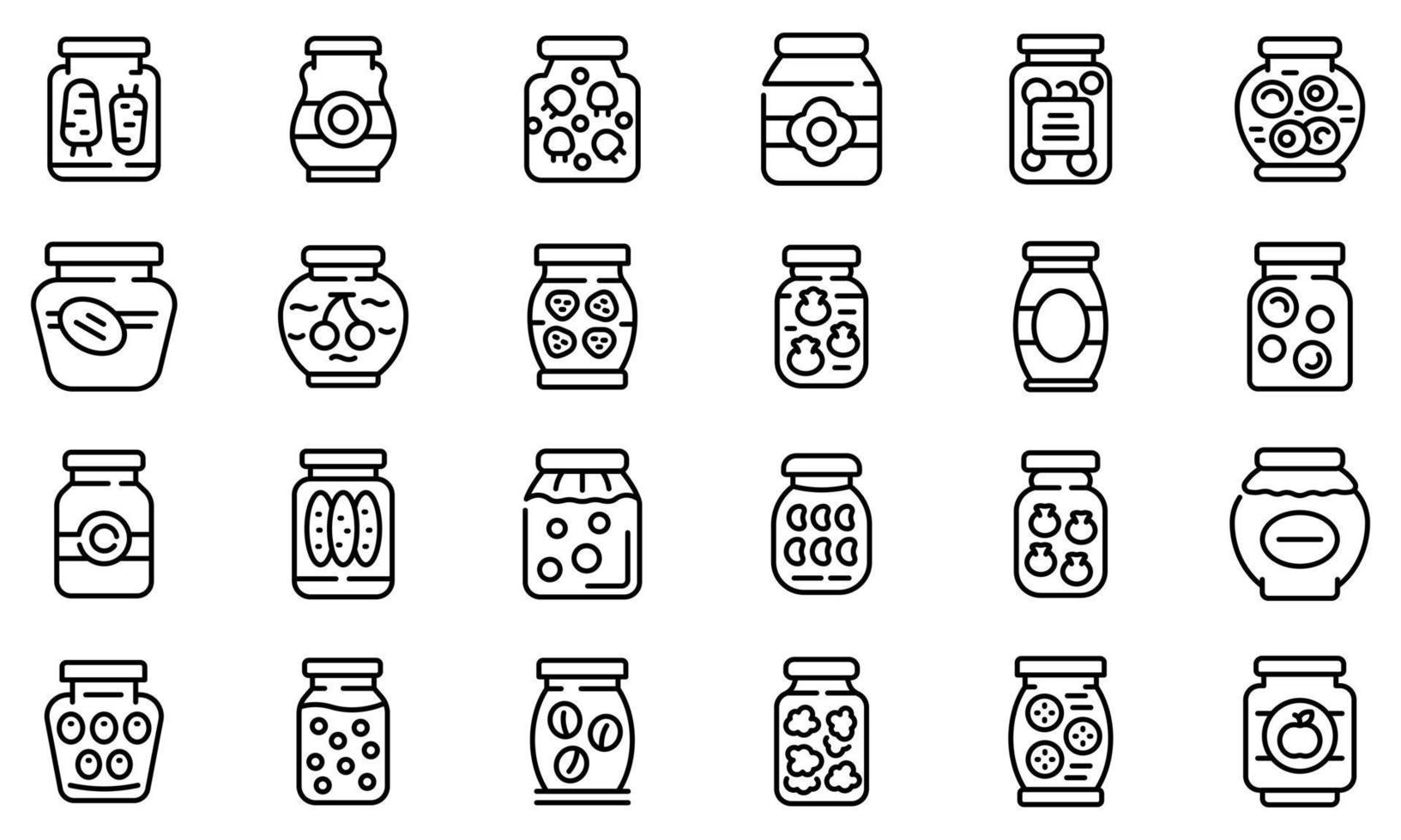 Pickled products icons set, outline style vector