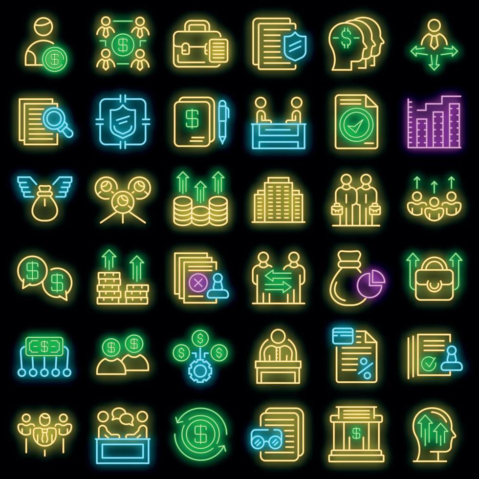 Shareholder icons set vector neon