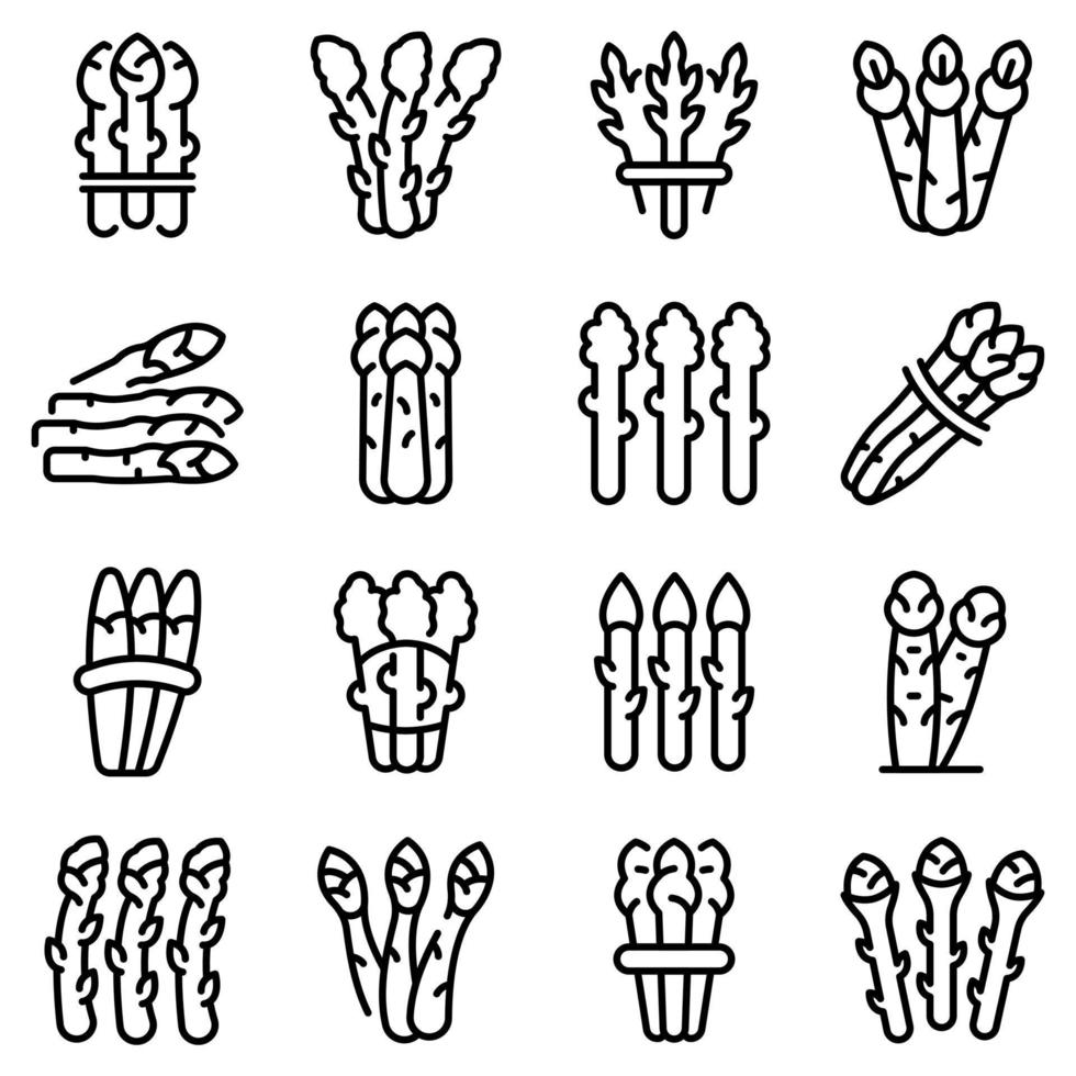 Asparagus icons set, outline style vector