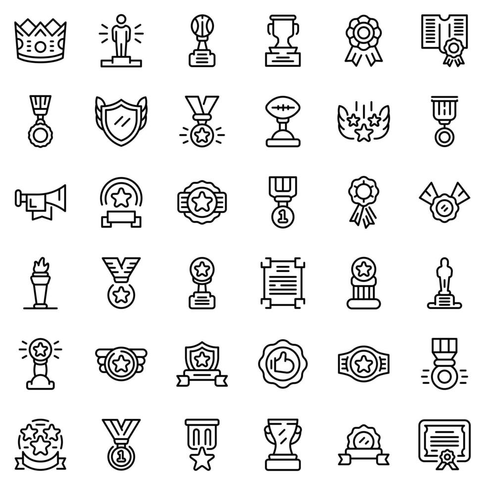 Winner awarding icons set, outline style vector