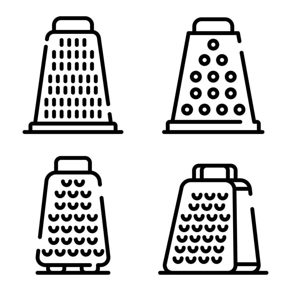 Grater icons set, outline style vector