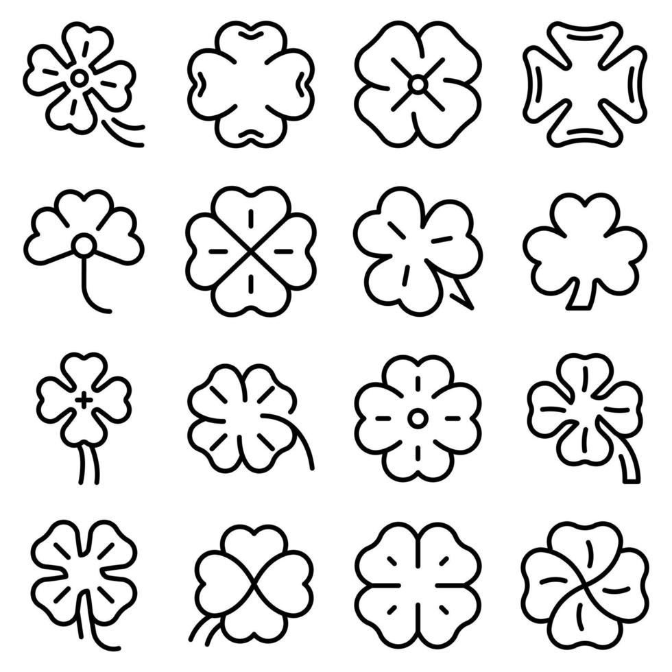 Clover icons set, outline style vector