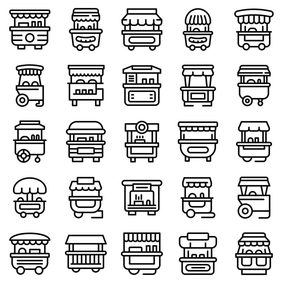 Hot dog cart icons set, outline style vector
