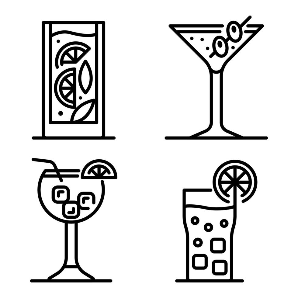 Cocktail icons set, outline style vector