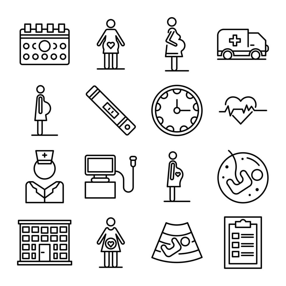 Pregnant icons set, outline style vector