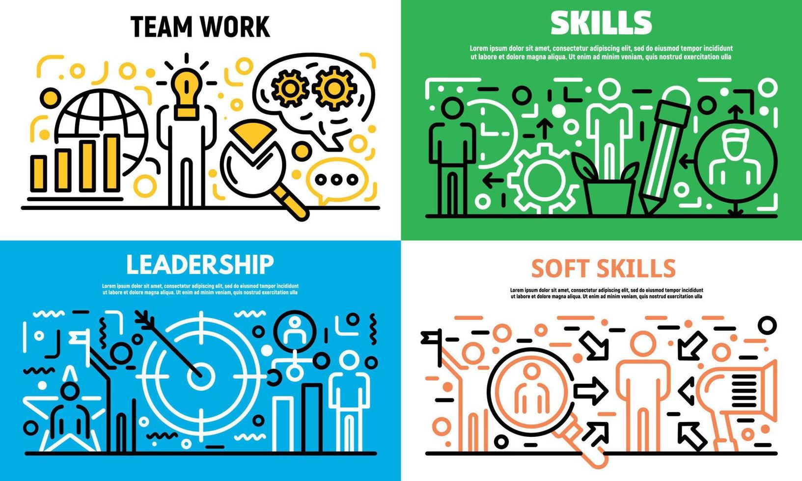 Human managing skills banner set, outline style vector