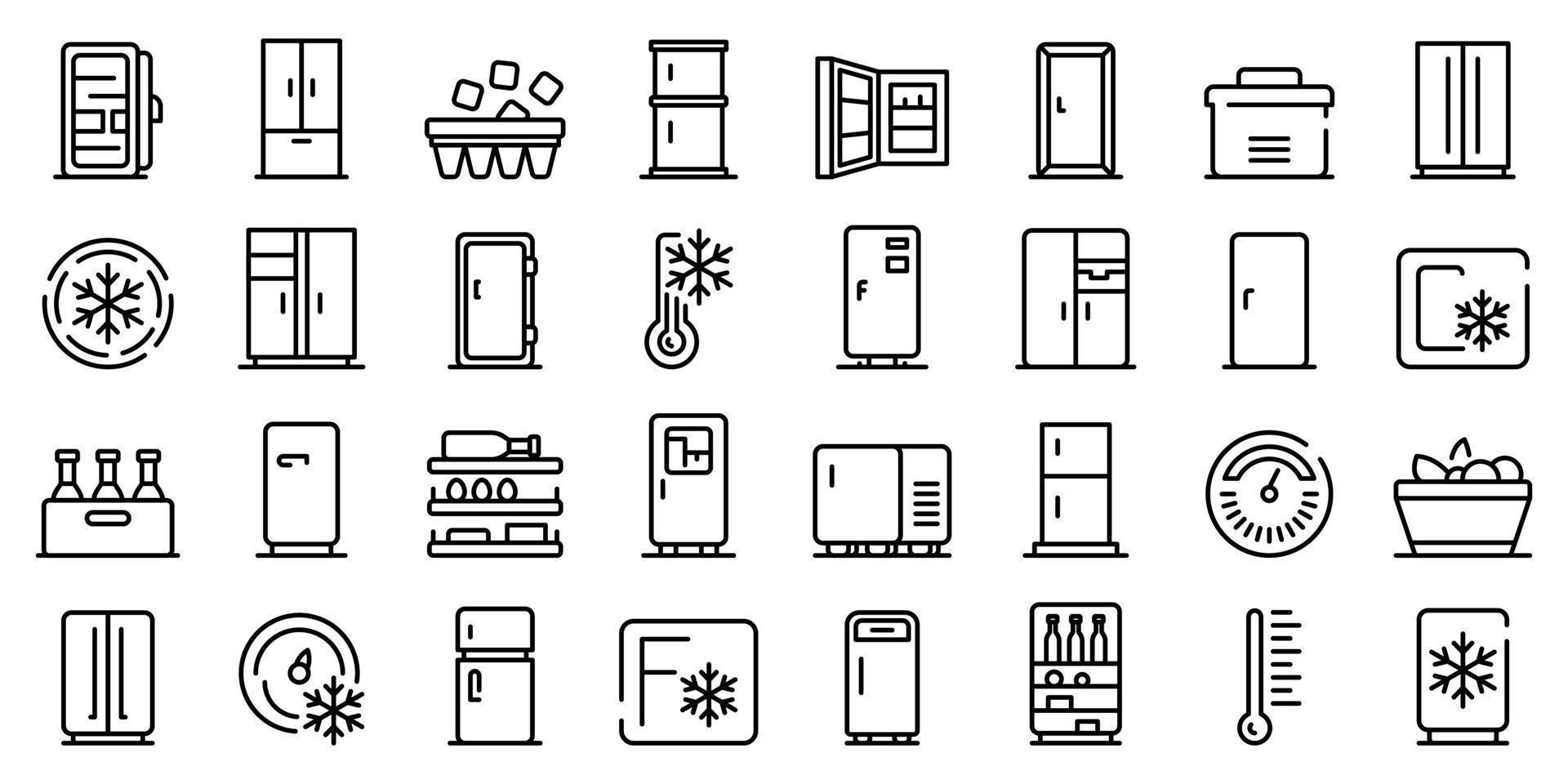 Fridge icons set, outline style vector