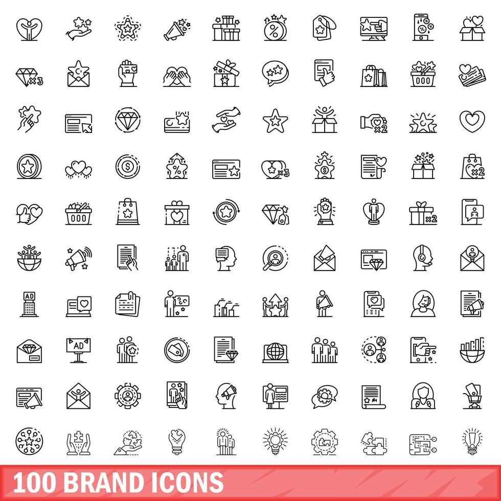 100 brand icons set, outline style vector