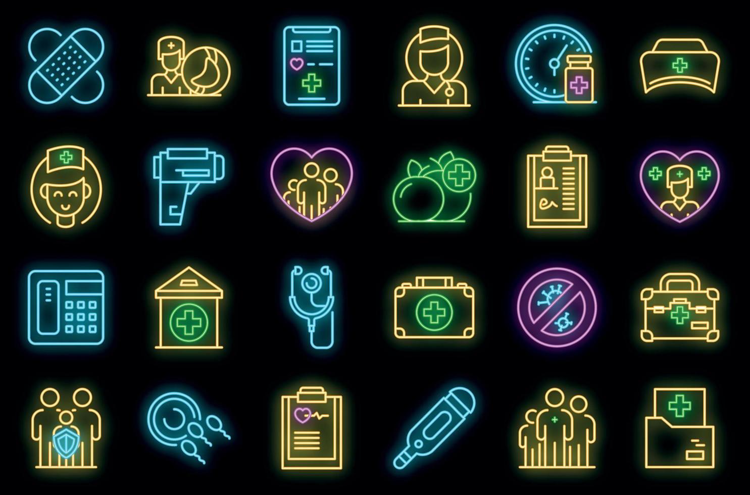 médico de familia, iconos, conjunto, vector, neón vector