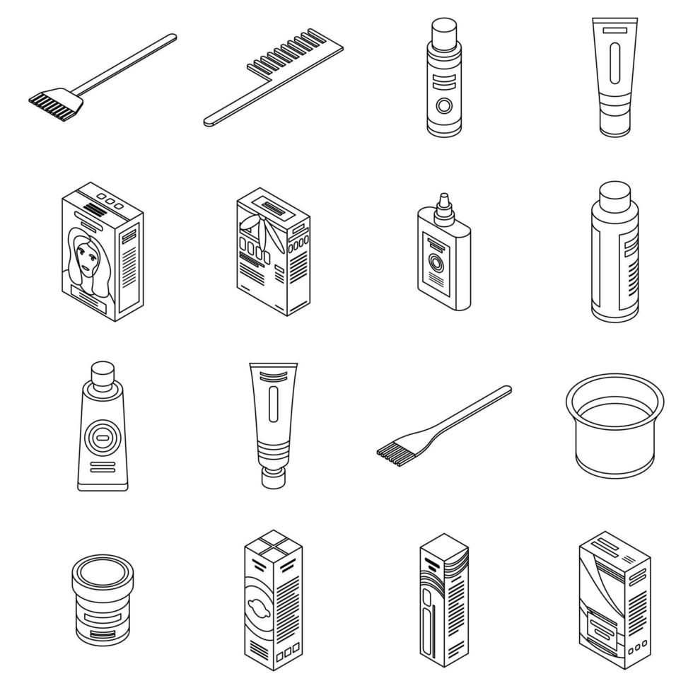 Hair dye icons set vector outine