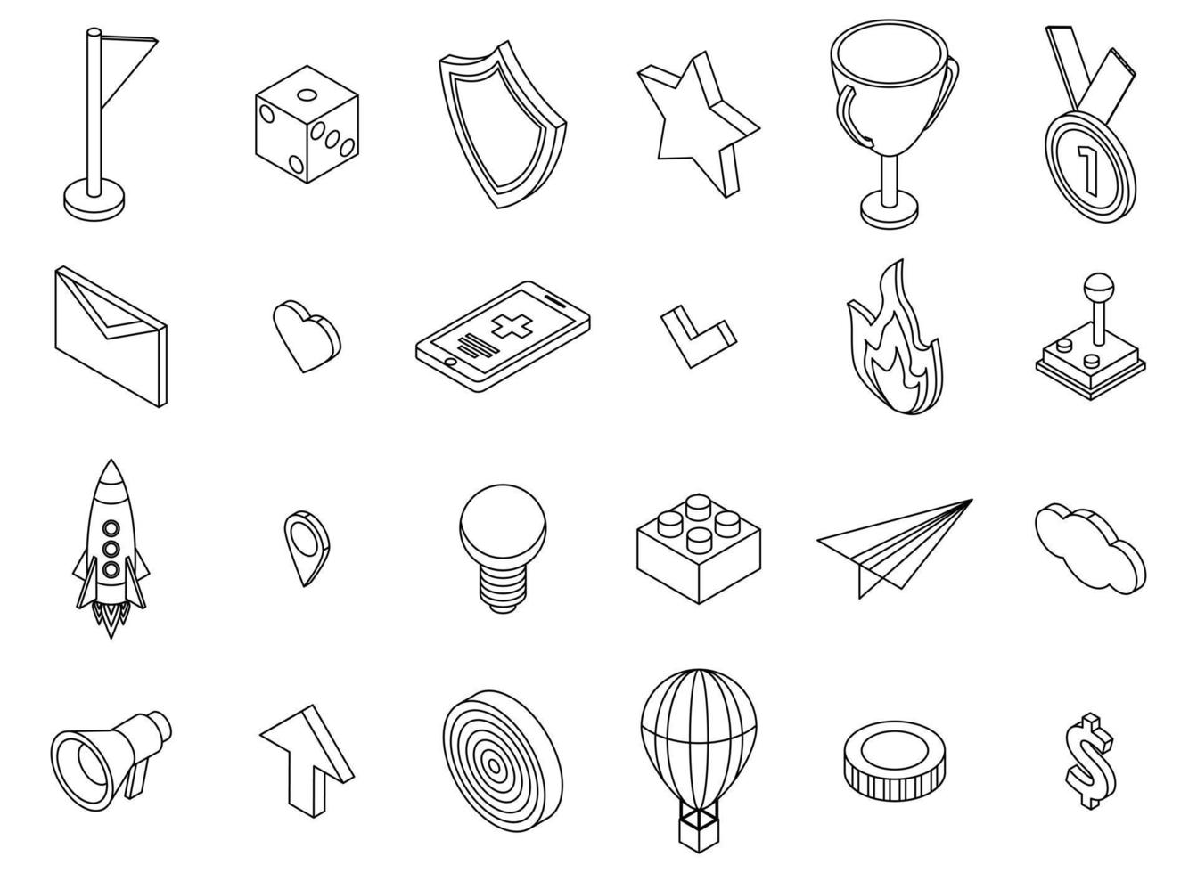 Gamification icons set vector outine