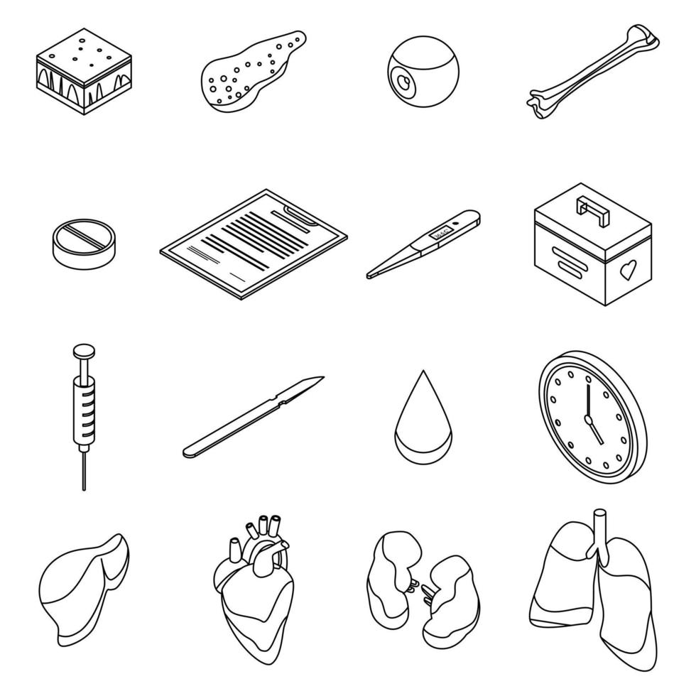 Donate organs icons set vector outine