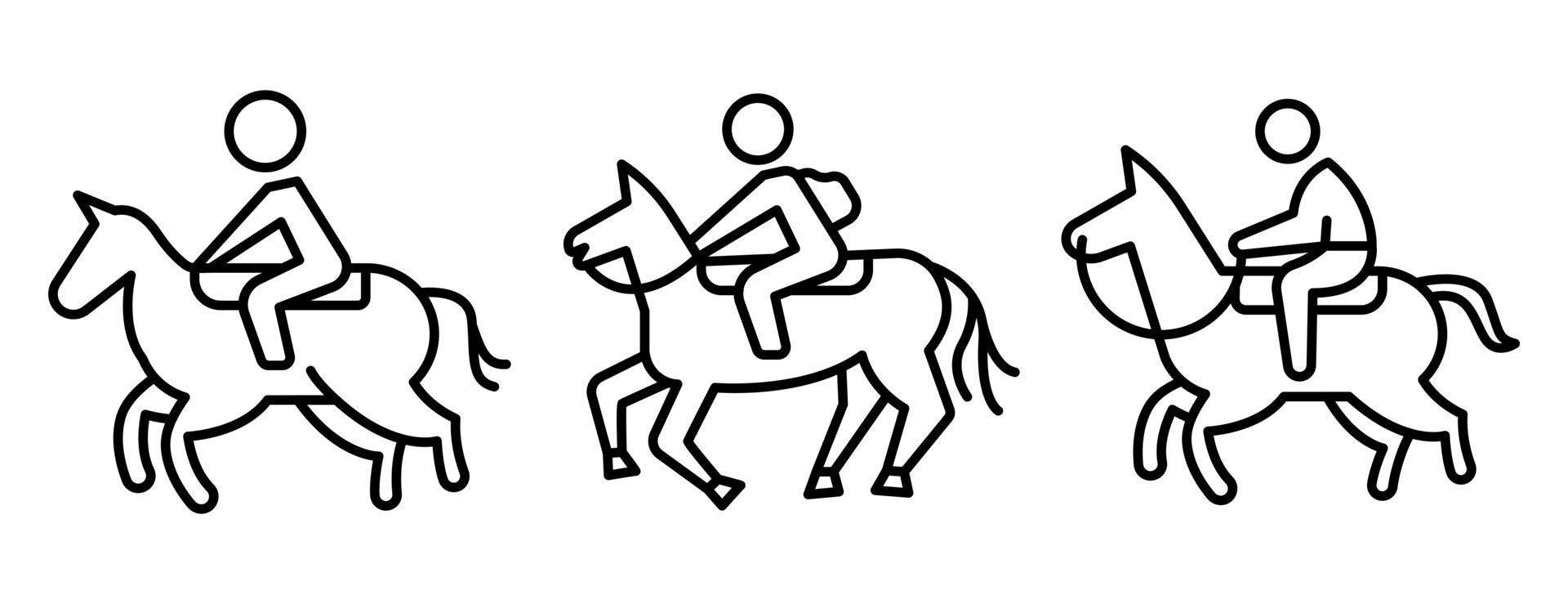 Horseback riding icons set, outline style vector