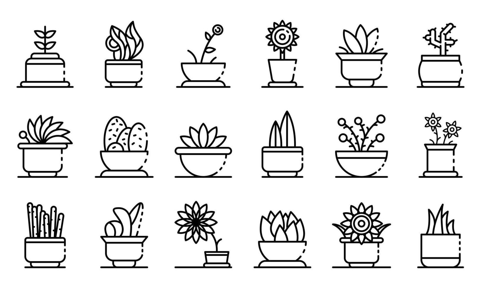 conjunto de iconos de plantas de interior, estilo de esquema vector