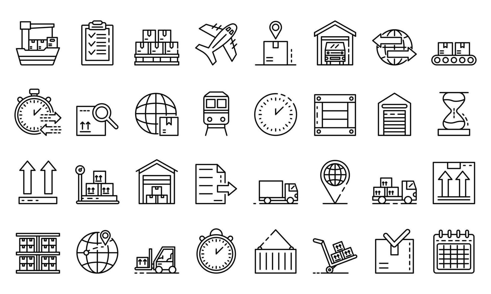 Goods export icons set, outline style vector