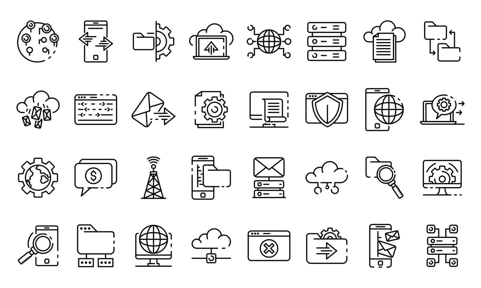 Hosting icons set, outline style vector