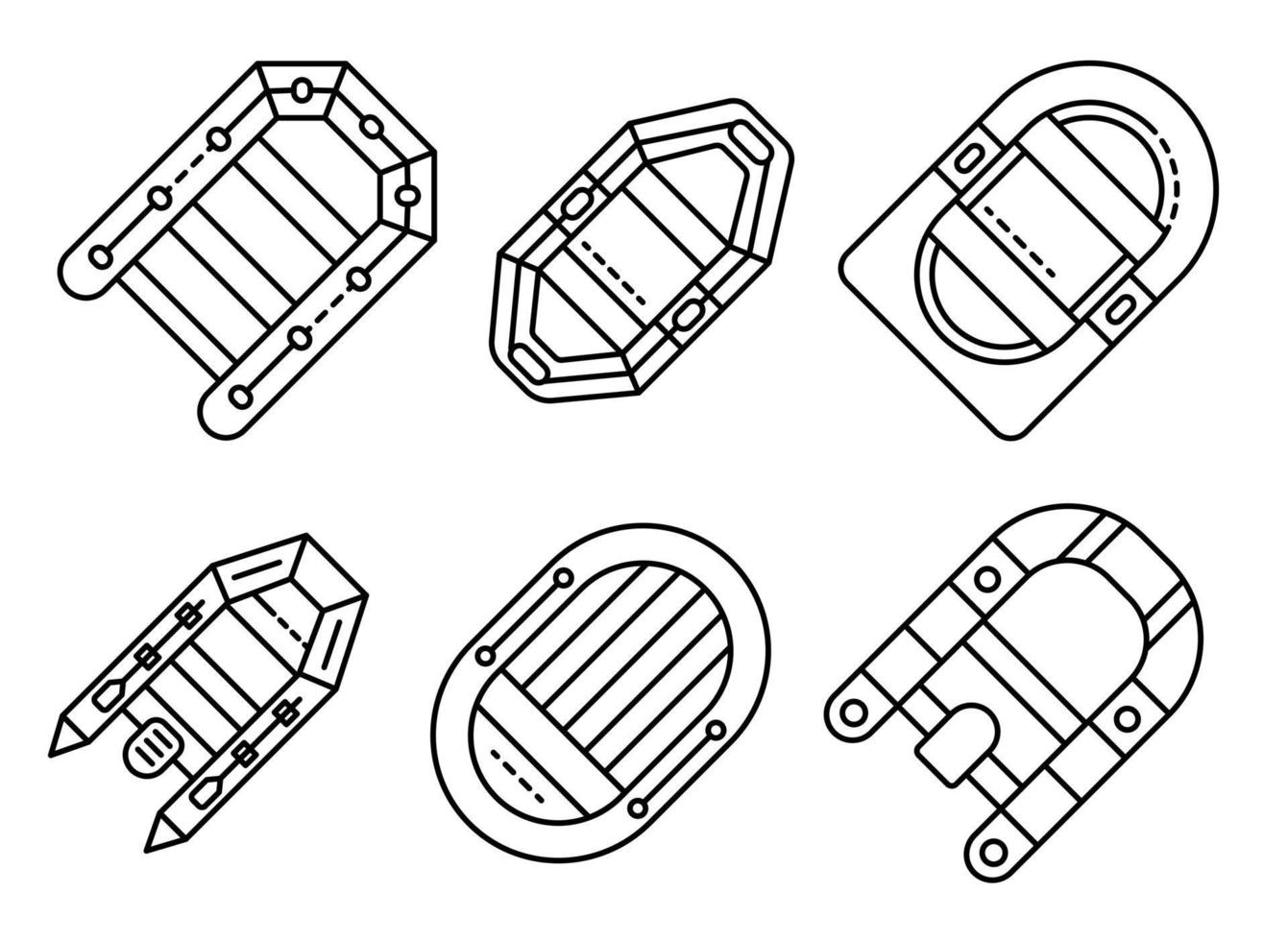 Inflatable boat icons set, outline style vector