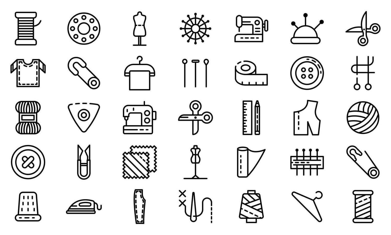 Tailor icons set, outline style vector