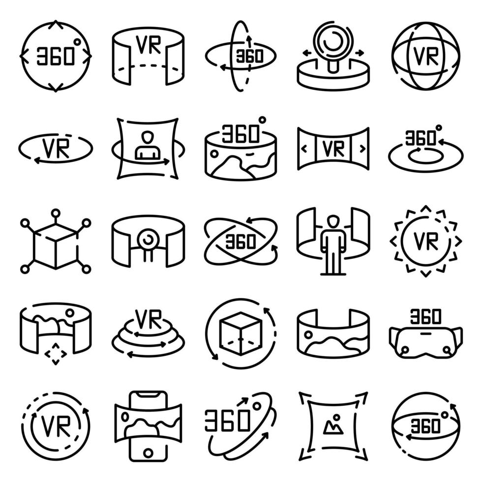 360 degrees icons set, outline style vector