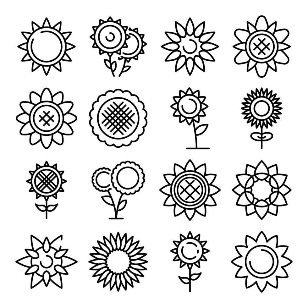 Sunflower icons set, outline style vector