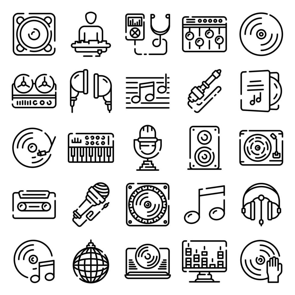 Dj icons set, outline style vector