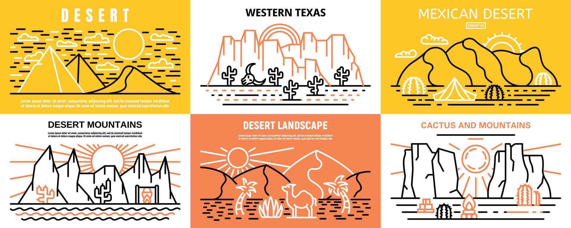 conjunto de banners del desierto, estilo de contorno vector