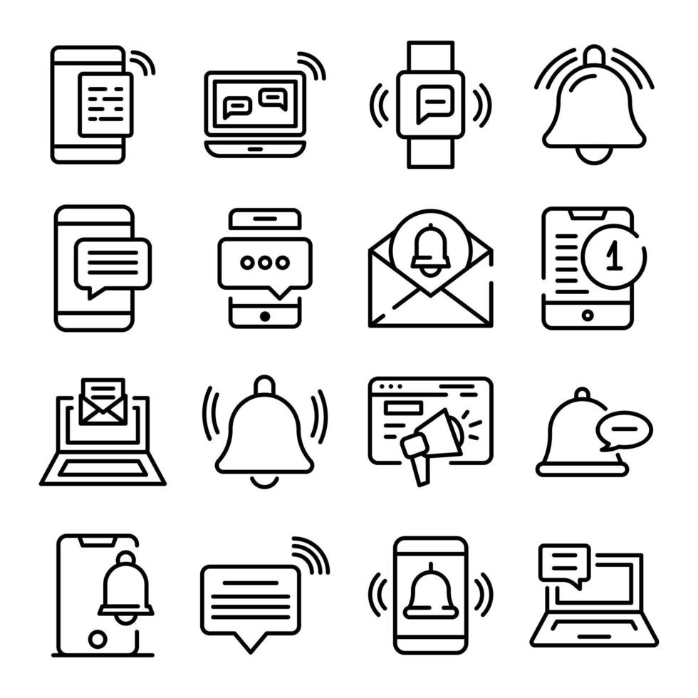 Notification icons set, outline style vector