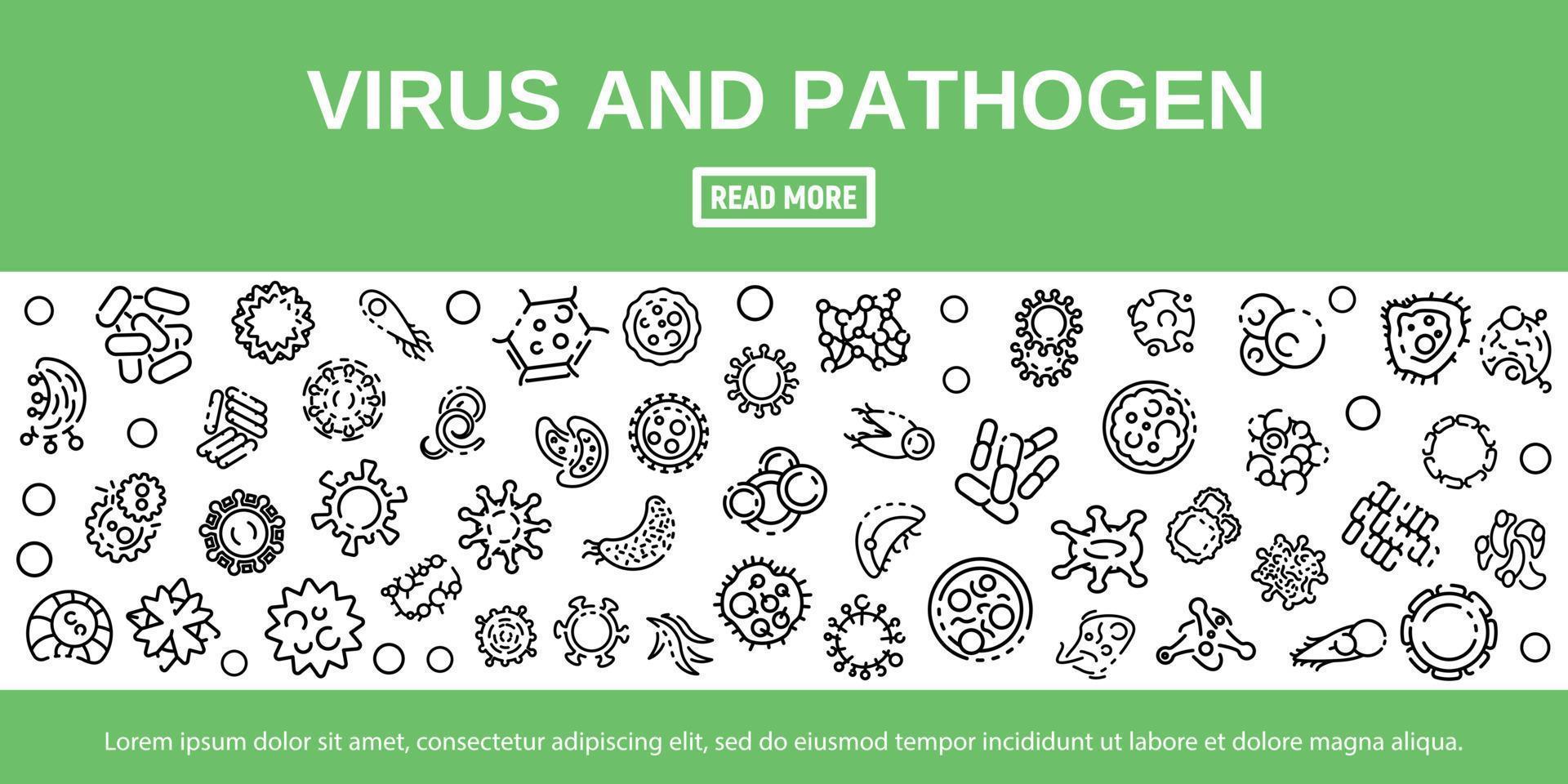 Virus and pathogen banner, outline style vector