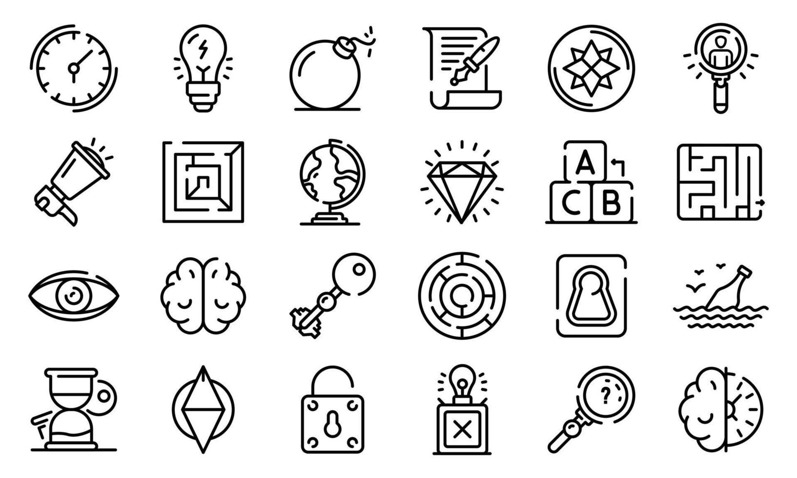 Quest icons set, outline style vector