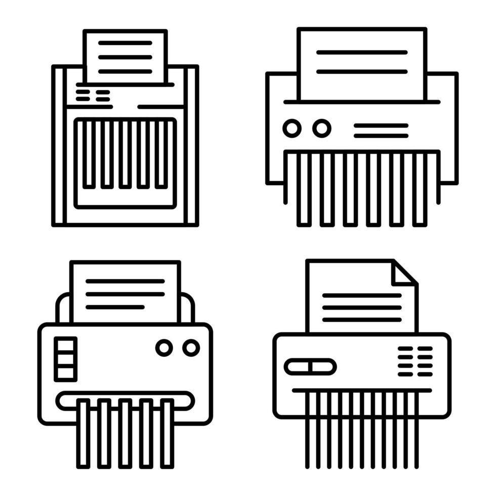 Shredder icons set, outline style vector